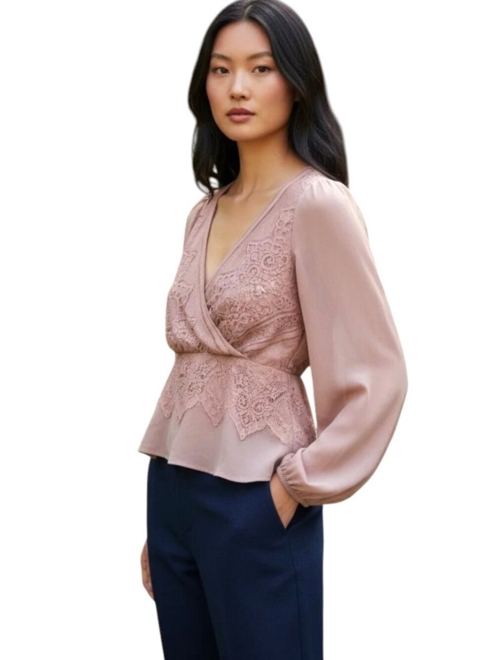 Lulus Women's Top (NWT)| Blush Lace Long-Sleeve | Size Large